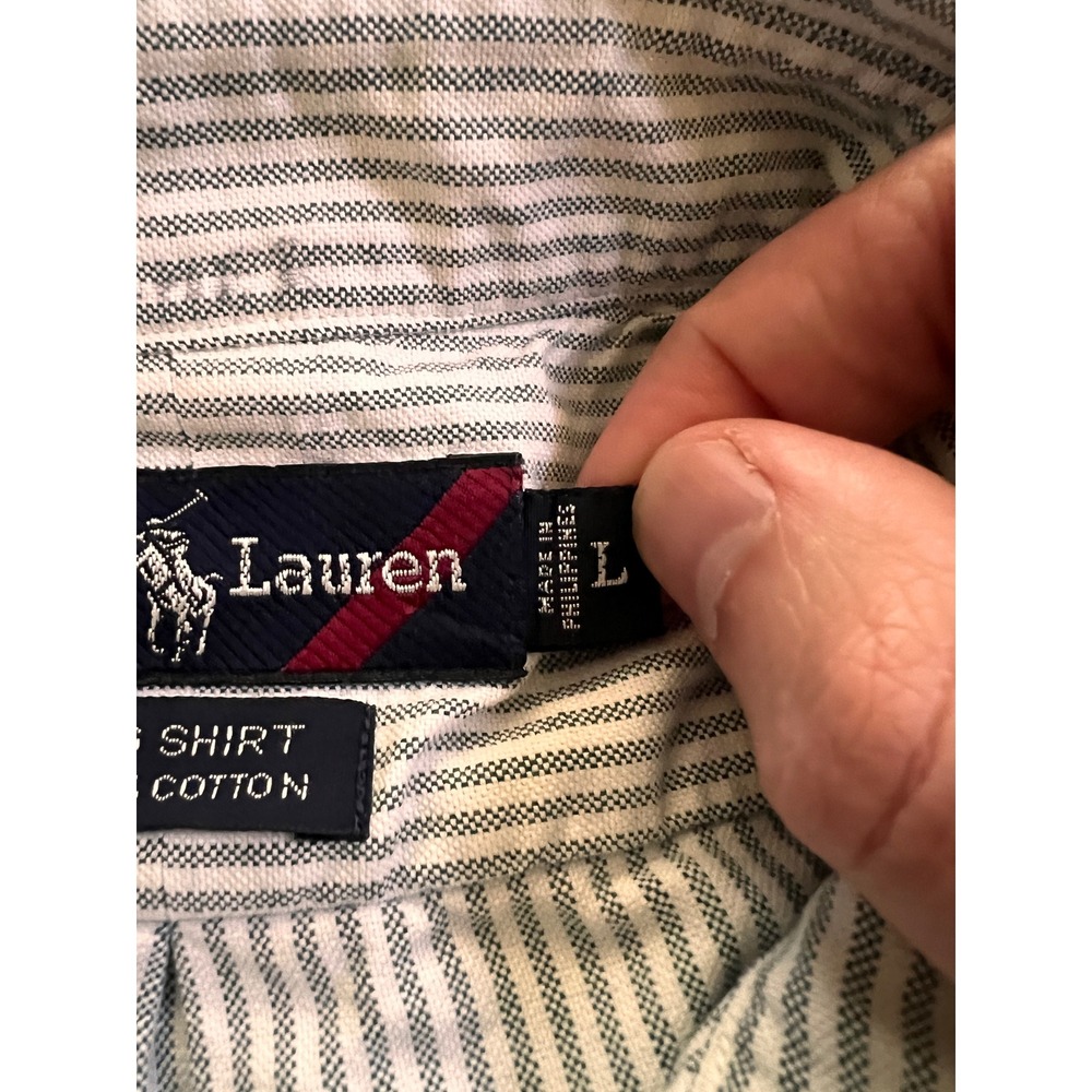 Ralph Lauren Big Shirt Mens Large Blue White Striped Cotton Button Down Pocket - Picture 4 of 8